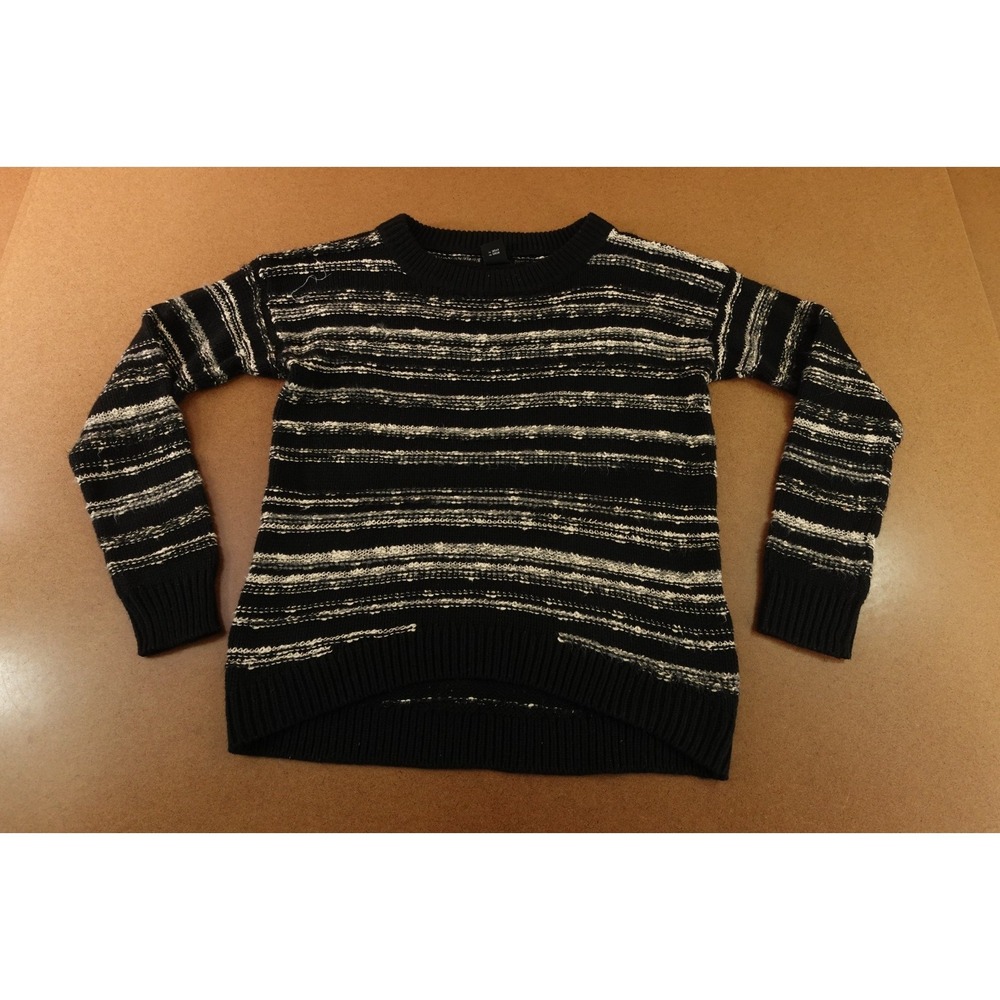 Calvin Klein Jeans Womens Size Medium Black Striped Chunky Knit Pullover Sweater